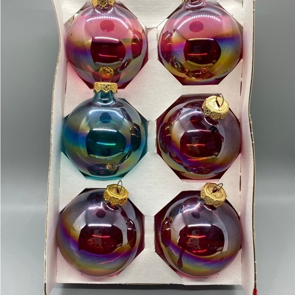 Holly Vintage Christmas Ornaments Glass Balls 6 ct Original Box - Picture 5 of 10